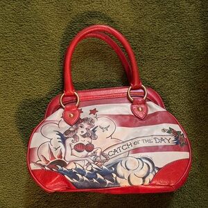 Isabella Fiore Artistic Red and Cream Shoulder Bag